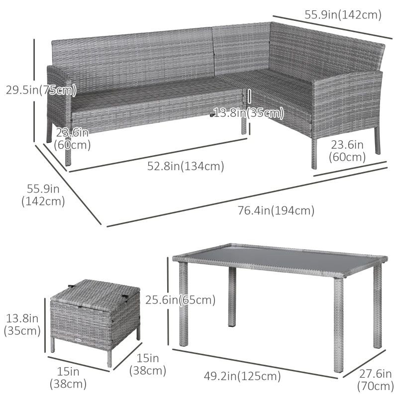 Best 6-Seater Rattan Dining Set Sofa Table Footstool Outdoor w/ Cushion Garden Furniture - Image 3