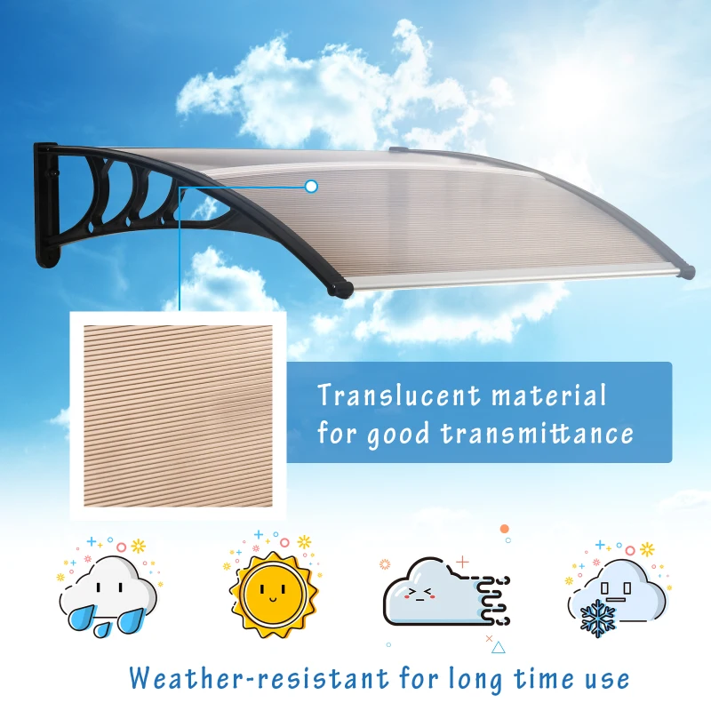 Best Front Door Canopy Outdoor Awning Aluminium Rigid Plastic Polycarbonate Rain Shelter UV Water Rain Resistant 120 x 75cm Brown - Image 6