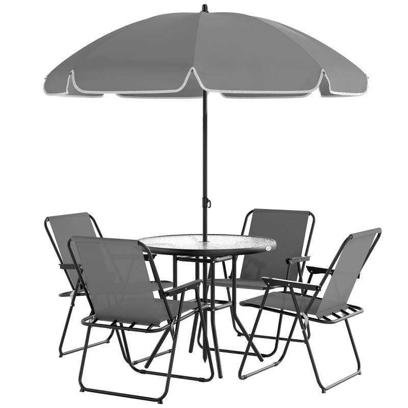 Best 4 Seater Garden Furniture Set, 6 Pieces Garden Table and Chairs with Parasol, Outdoor Garden Dining Set with Folding Chairs and Round Glass Top Table for Patio, Grey - Image 11