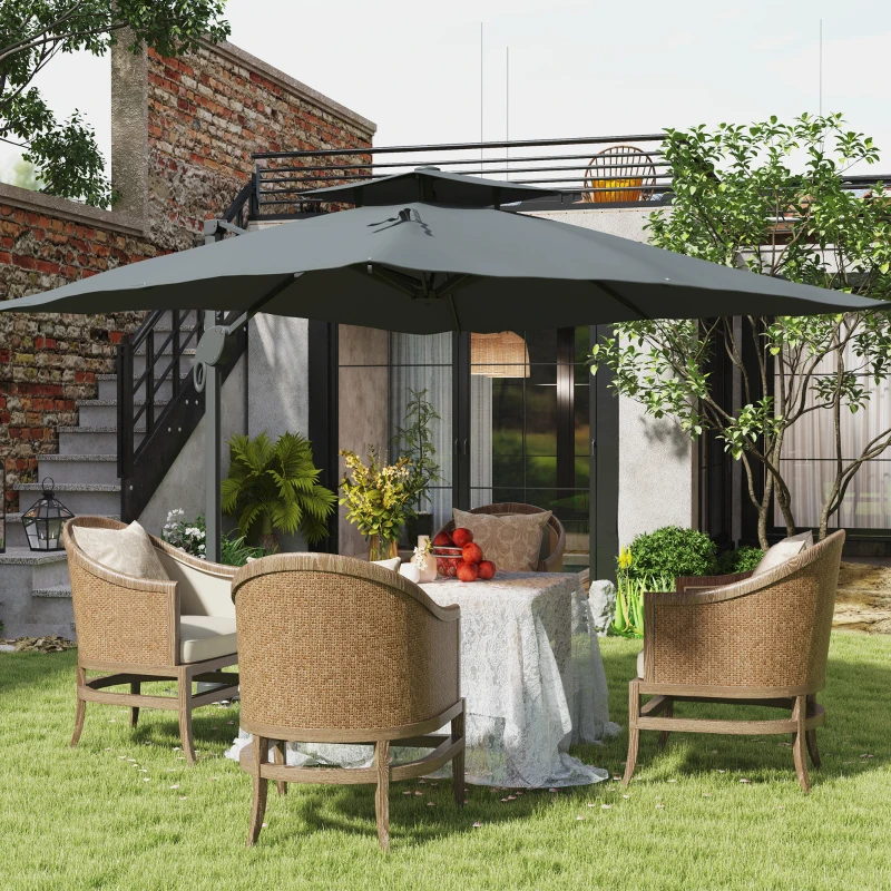 Best 3m Thick Fabric Cantilever Garden Parasol, with Cross Base - Grey - Image 2