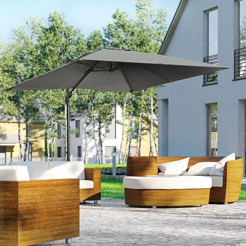 Best 2.7 x 2.7 m Cantilever Parasol, Square Overhanging Umbrella with Cross Base, Crank Handle, Tilt, 360° Rotation and Aluminium Frame, Dark Grey - Image 2