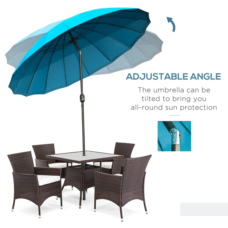 Best 2.5m Shanghai Garden Parasol Umbrella with Crank & Tilt, Adjustable Outdoor Sun Shade, Blue - Image 5