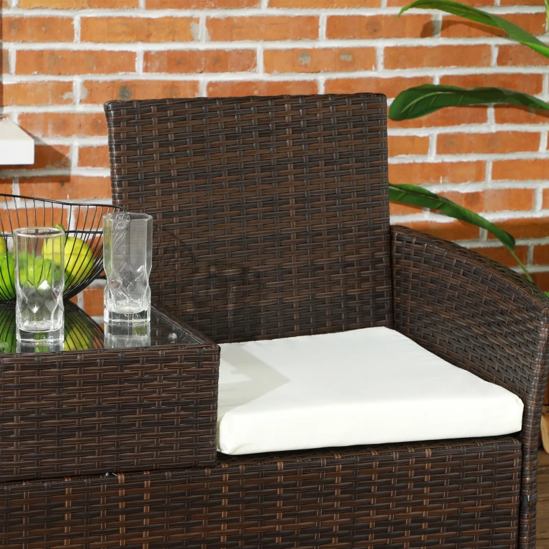 Best Two-Seat Rattan Chair, with Middle Table - Brown - Image 8