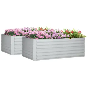 Best Set of 2 Raised Beds for Garden, Galvanised Steel Outdoor Planters with Multi-reinforced Rods for Vegetables, Plants, Flowers and Herbs, 180 x 90 x 59 cm, Light Grey