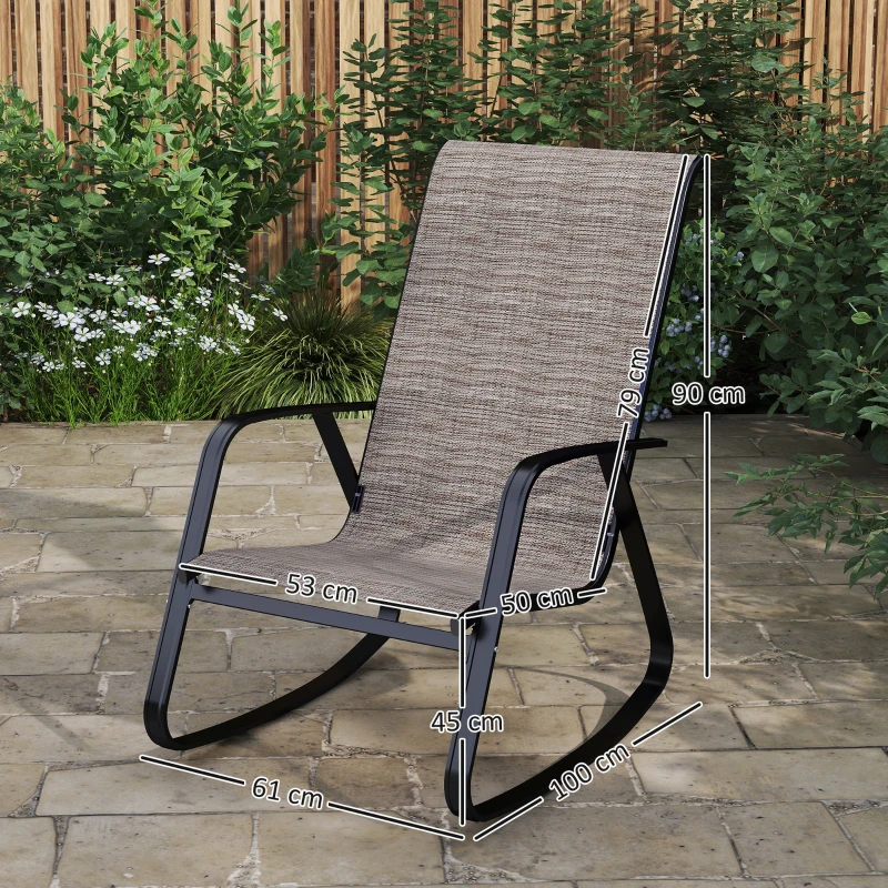 Best Garden Rocking Chairs Set of 2, Ergonomic Outdoor Rocking Chairs with Armrests, High Backrest, Steel Frame Relaxing Rocker Armchair Seats for Patio, Balcony, Porch, Light Brown - Image 3