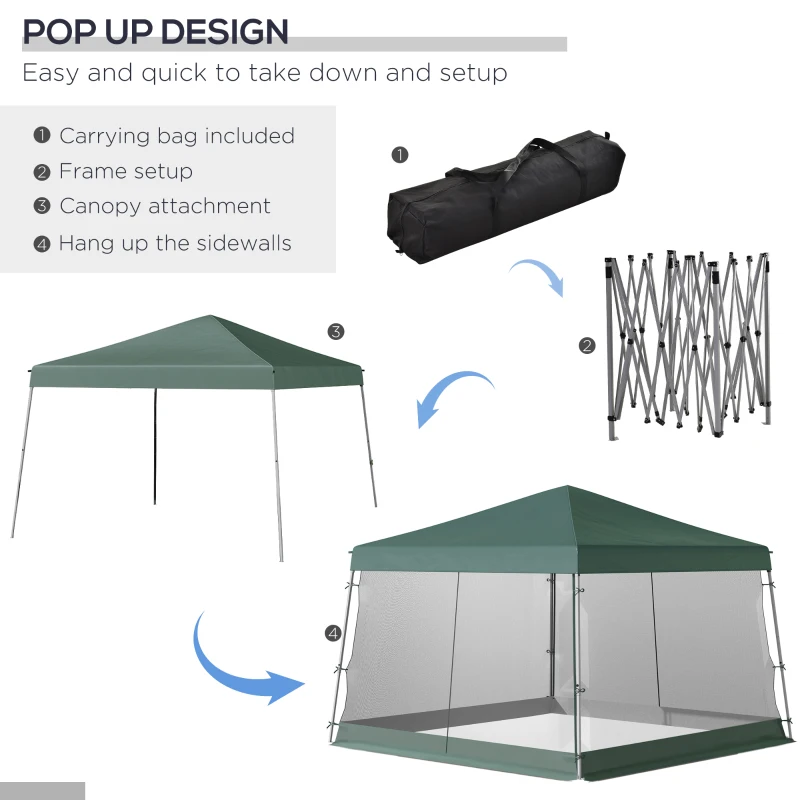 Best Outdoor Garden Pop-up Gazebo Canopy Tent Sun Shade Event Shelter Folding with Adjustable Height, Mesh Screen Side Walls 3.5 M × 3.5 M Base / 3 M × 3 M Top, Green - Image 5