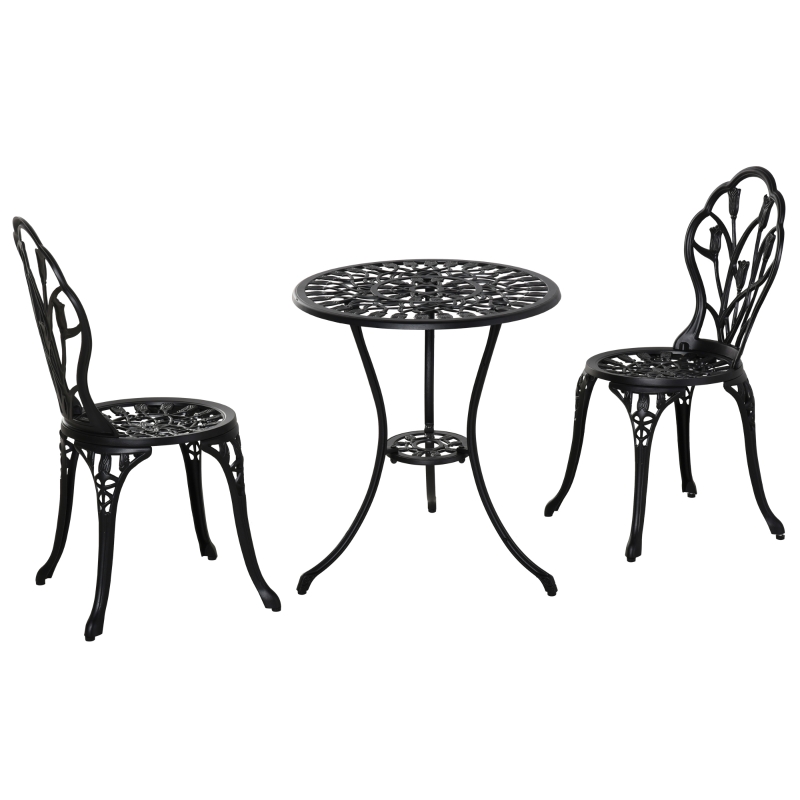 Best Three-Piece Aluminium Floral Bistro Garden Set - Black - Image 11