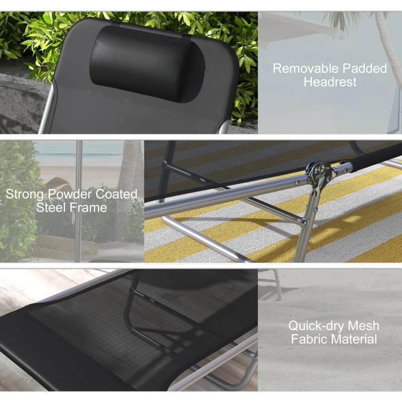 Best Set of Two Steel Frame Sun Loungers, with Reclining Backs - Black - Image 5