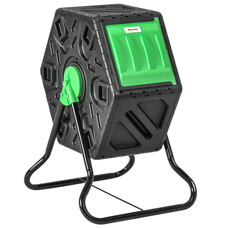 Best 65L Garden Compost Bin, Single Chamber Rotating Composter, Compost Maker with 24 Ventilation Openings and Steel Legs