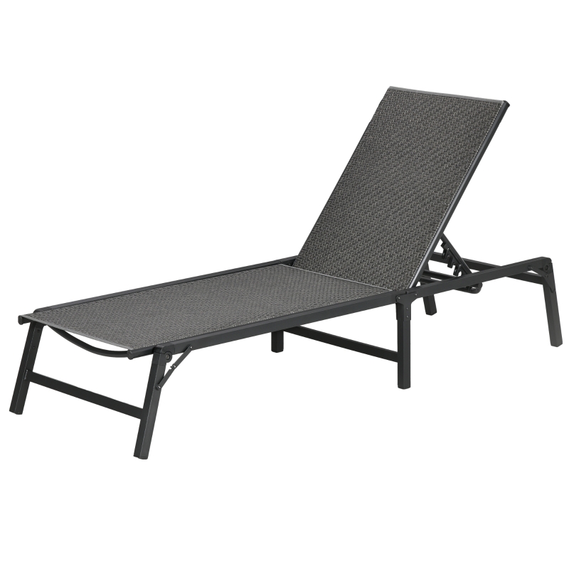 Best Foldable Rattan Sun Lounger with 5-Level Adjust Backrest, Recliner Chair, Grey - Image 11