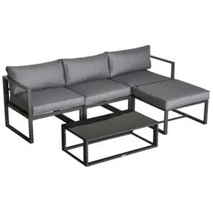 Best 5 Pieces Outdoor Patio Furniture Set, Sofa Couch with Glass Coffee Table, Cushioned Chairs and Aluminum Tube, for Balcony Garden Backyard, Grey