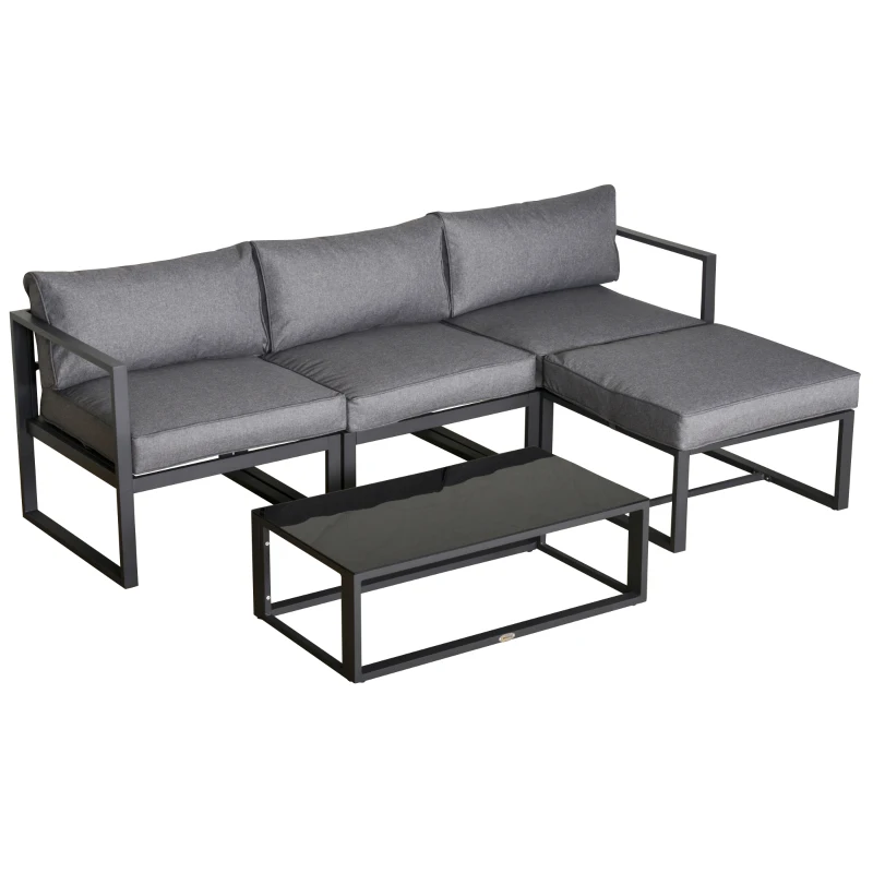 Best 5 Pieces Outdoor Patio Furniture Set, Sofa Couch with Glass Coffee Table, Cushioned Chairs and Aluminum Tube, for Balcony Garden Backyard, Grey