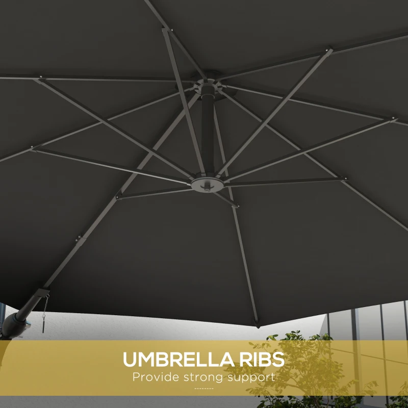 Best 3m Wall-Mounted Parasol Shade, with Handle - Grey - Image 7