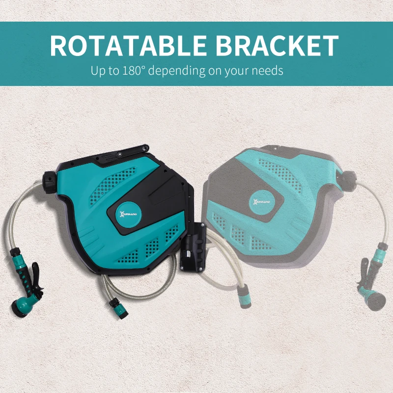 DURHAND 15m Garden Auto Hose Reel Wall Mounted Retractable 7 Patterns Spray Nozzle - Image 6