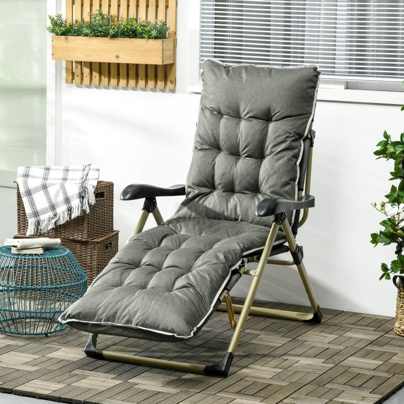 Best Padded Garden Lounger, with Seven-Position Back and Footrest - Grey - Image 10