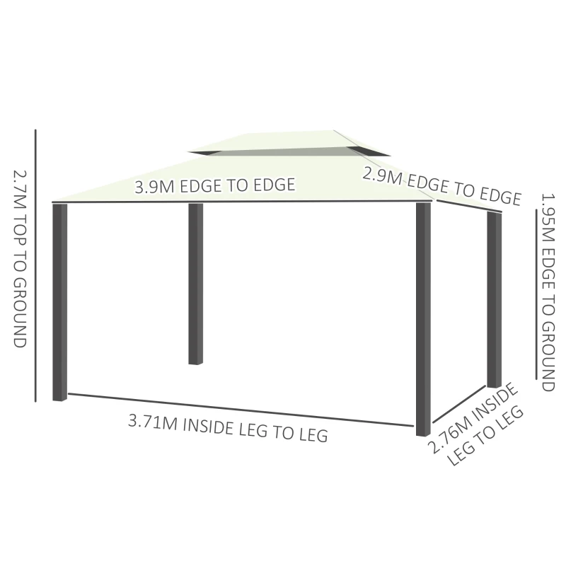 Best 4 x 3 m Aluminum Garden Gazebo, Double Roof Outdoor Gazebo Canopy Shelter with Netting & Curtains for Garden, Lawn, Backyard and Deck, Cream - Image 3