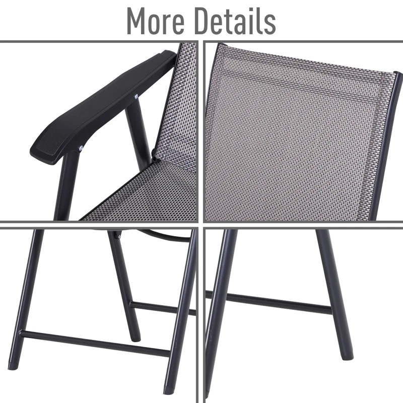 Best Set of 2 Folding Garden Chairs, Metal Frame Garden Chairs Outdoor Patio Park Dining Seat with Breathable Mesh Seat, Grey - Image 8