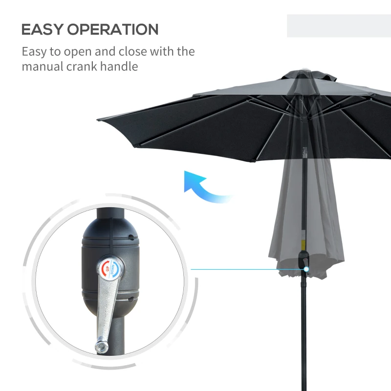 Best 3(m) Tilting Parasol Garden Umbrellas, Outdoor Sun Shade with 8 Ribs, Tilt and Crank Handle for Balcony, Bench, Garden, Black - Image 5