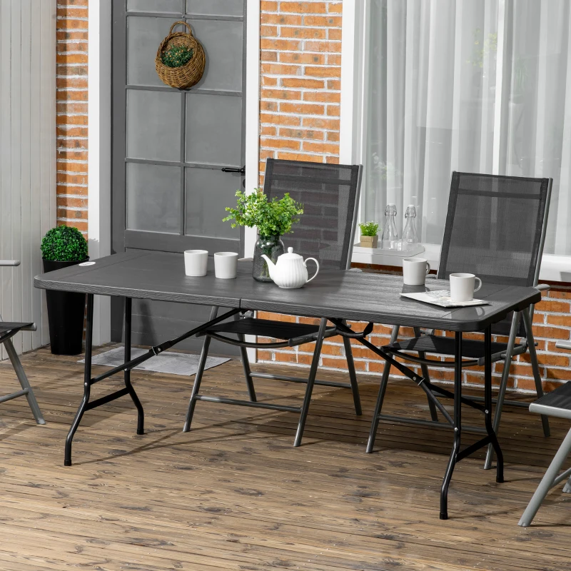 Best Folding Garden Dining Table for 6, Rectangular Outdoor Dining Table with HDPE Tabletop, Foldable Garden Table with Steel Frame for Balcony, Porch, Charcoal Grey - Image 2