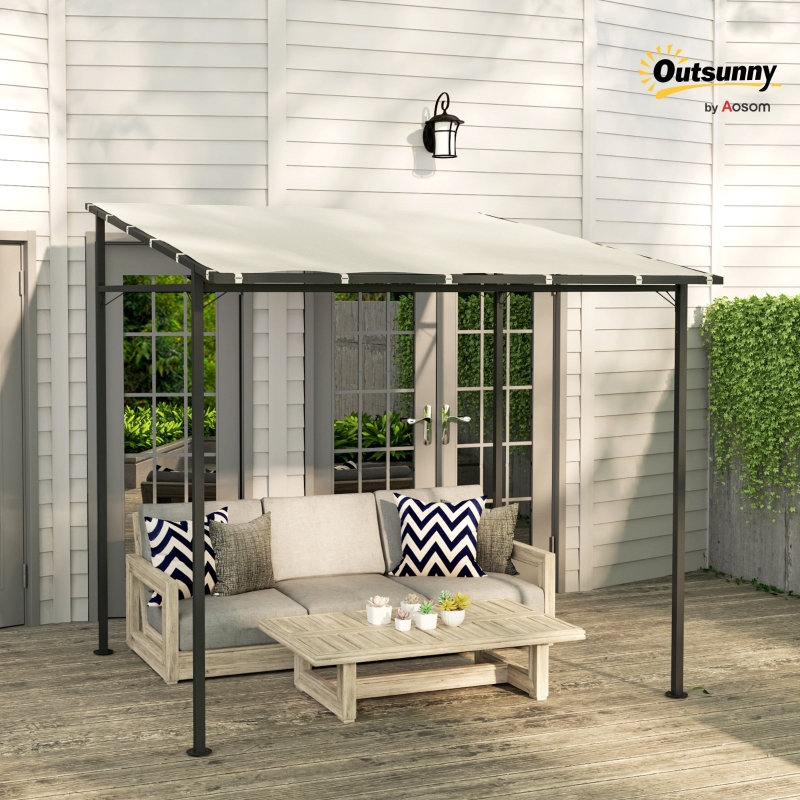 Best 2.4 x 2.4 m Wall Mounted Pergola Gazebo with PA Coating Fabric and Metal Frame, UPF30+, Lean to Garden Gazebo, Wind Resistant Outdoor Sun Shade Shelter for Garden, Deck, Cream White - Image 10