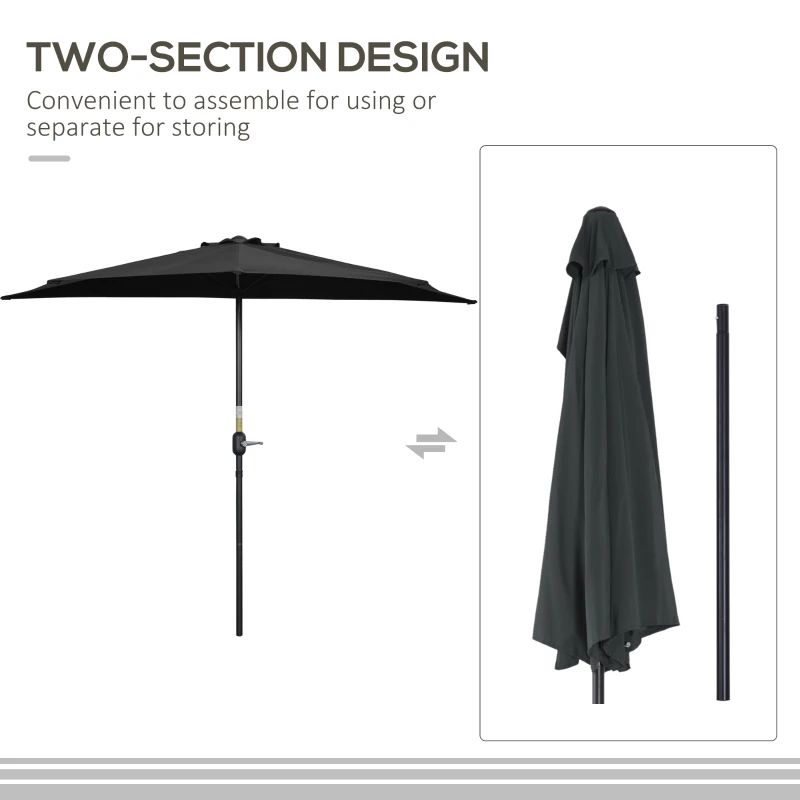 Best 2.7m Garden Half Parasol, Outdoor Balcony Umbrella with 5 Steel Ribs, Patio Sun Shade, Black - Image 7