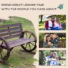 Best 2 Seater Garden Bench with Wooden Cart Wagon Wheel Rustic High Back Brown - Image 7
