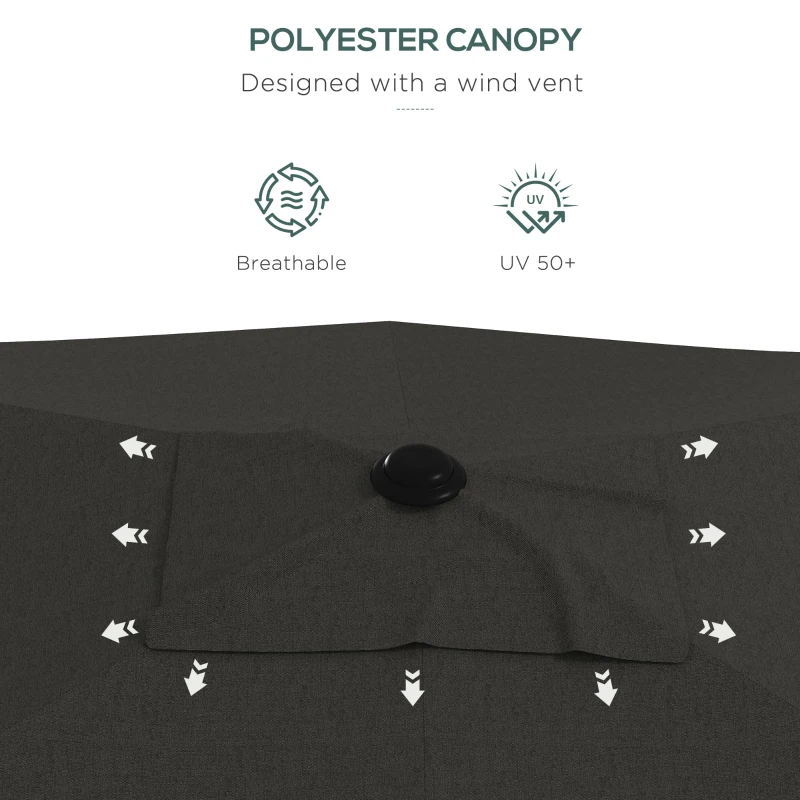 Best 2 x 3(m) Garden Parasol Umbrella, Rectangular Outdoor Market Umbrella Sun Shade with Crank & Push Button Tilt, 6 Ribs, Aluminium Pole, Dark Grey - Image 7