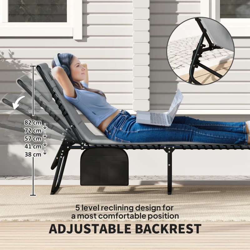 Best Folding Sun Loungers Set of 2, Recliner Garden Chairs with Quick Drying Pad Headrest Side Pocket, Garden Sun Loungers for Beach Pool, Charcoal Grey - Image 4