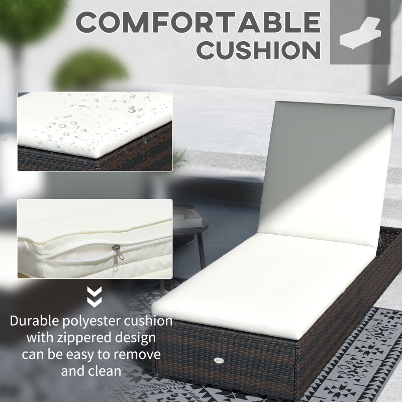 Best Set of Two Rattan Sun Loungers, with Reclining Backs - Brown/Cream - Image 5