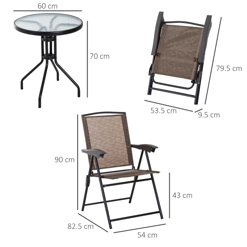 Best 3 Piece Outdoor Bistro Set, Patio Conversation Furniture Set with 2 Folding Backrest Adjustable Armchairs and Glass Top Coffee Table, Brown - Image 3
