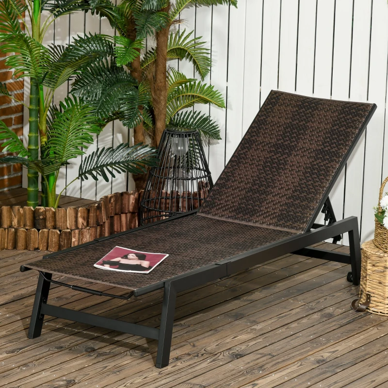Best Rattan Sun Lounger, with Five-Position Back - Brown/Black - Image 2