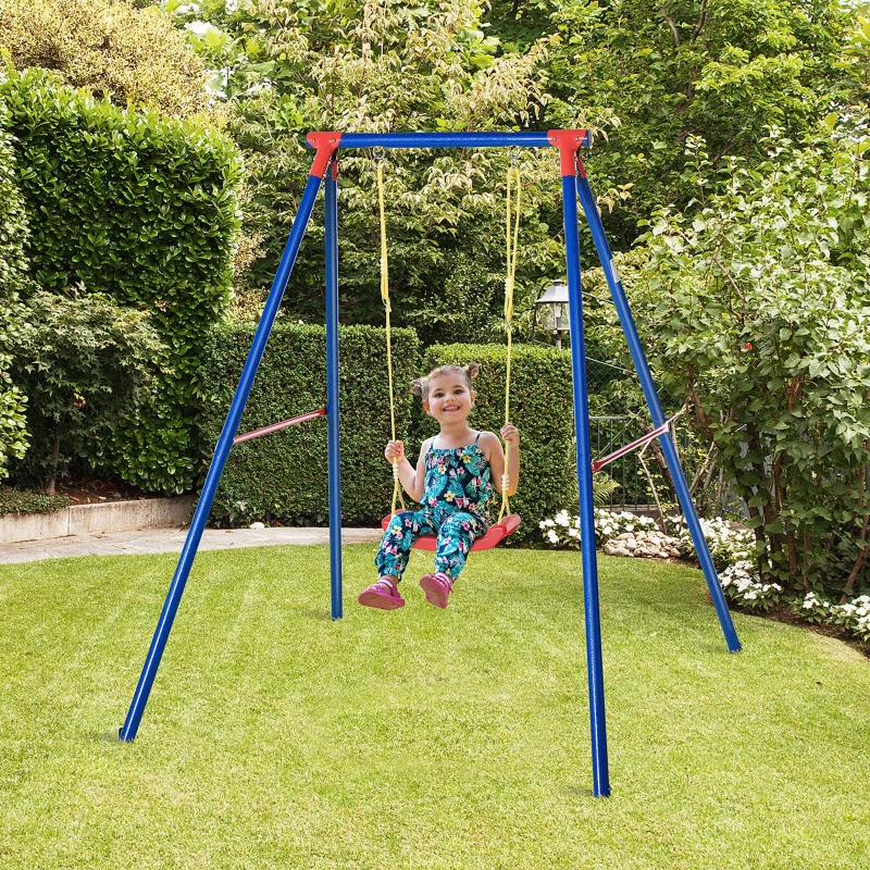 Best Kids Swing Set Toddler Swing Adjustable Rope Heavy Duty A-Frame Stand Outdoor Playset for 3-8 Years Old Blue - Image 2