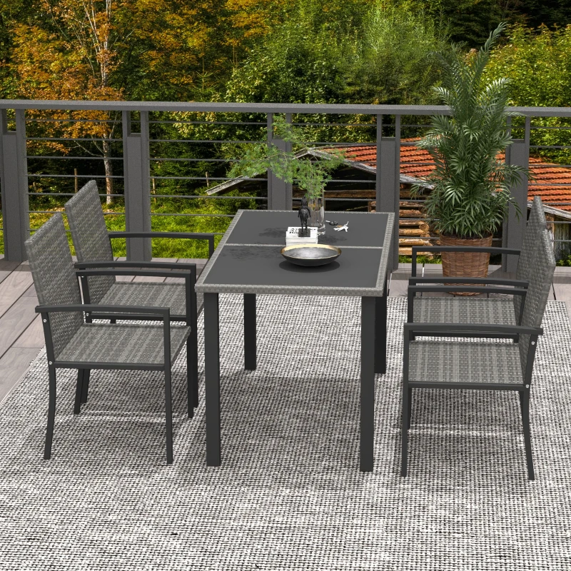 Best Outdoor Dining Set 5 Pieces Patio Conservatory with Tempered Glass Tabletop,4 Dining Chairs - Grey - Image 7
