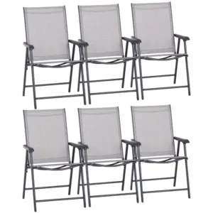 Best Set of 6 Folding Garden Chairs, Metal Frame Garden Chairs Outdoor Patio Park Dining Seat with Breathable Mesh Seat, Grey