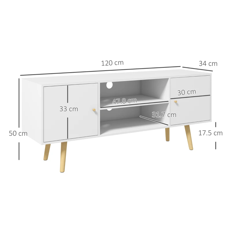 Best TV Stand Cabinet up to 55 Inches, TV Unit with Storage Shelves and Wood Legs for Living Room, Bedroom, White - Image 3