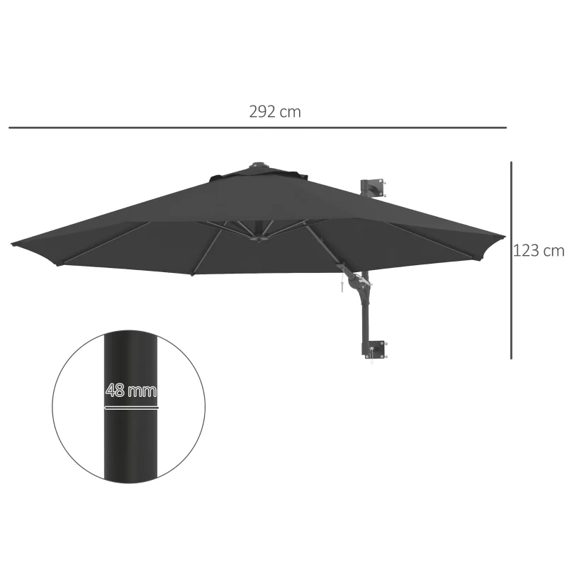 Best 3m Wall-Mounted Parasol Shade, with Handle - Grey - Image 3