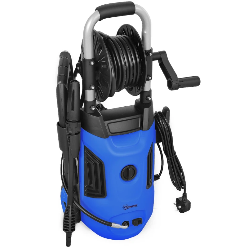Best 1800W High Pressure Washer, 150 Bar Pressure, 420 L/h Flow, Portable Power Washer Jet Wash Cleaner with Adjustable Nozzle, 6M Hose, Hose Reel, Steel Handle for Home Patio Car Driveway, Blue