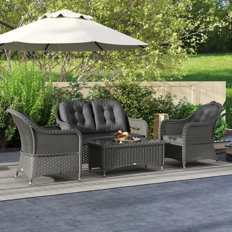 Best Four-Piece Rattan Sofa Set, with Glass-Top Table - Light Grey - Image 8