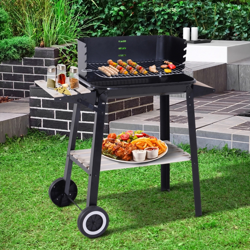 Best Trolley Charcoal BBQ Barbecue Grill Outdoor Patio Garden Heating Smoker with Side Trays Storage Shelf and Wheels - Image 10