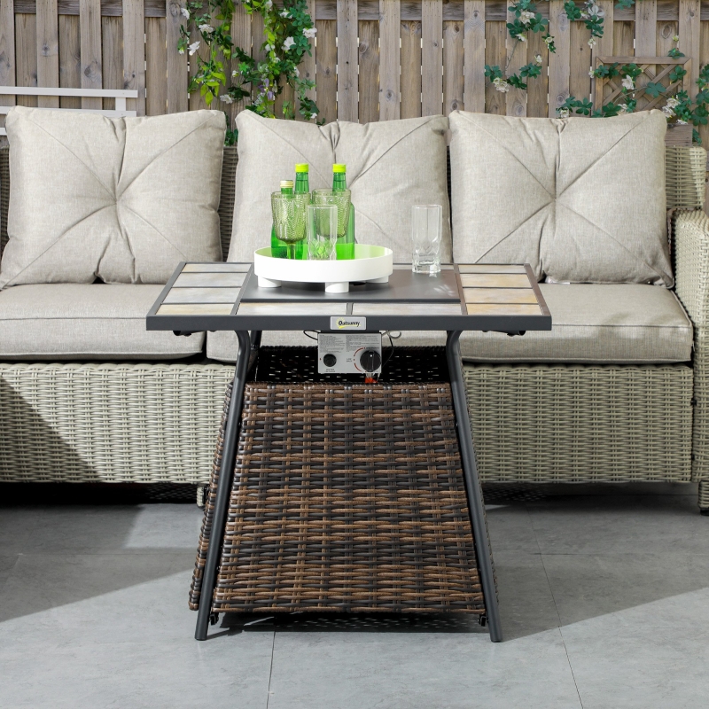 Best Square Outdoor PE Rattan Fire Pit TableGas Burner Heater w/ Control Panel, Slate Top, Lid and Lava Rocks, 50,000 BTU - Image 10