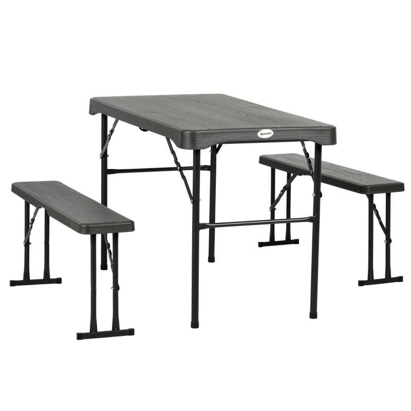 Best Folding Picnic Table with 2 Benches, 3-Piece Portable Garden Furniture Set for 4, Dining Table Set with Plastic Top, Steel Frame, Dark Grey - Image 11