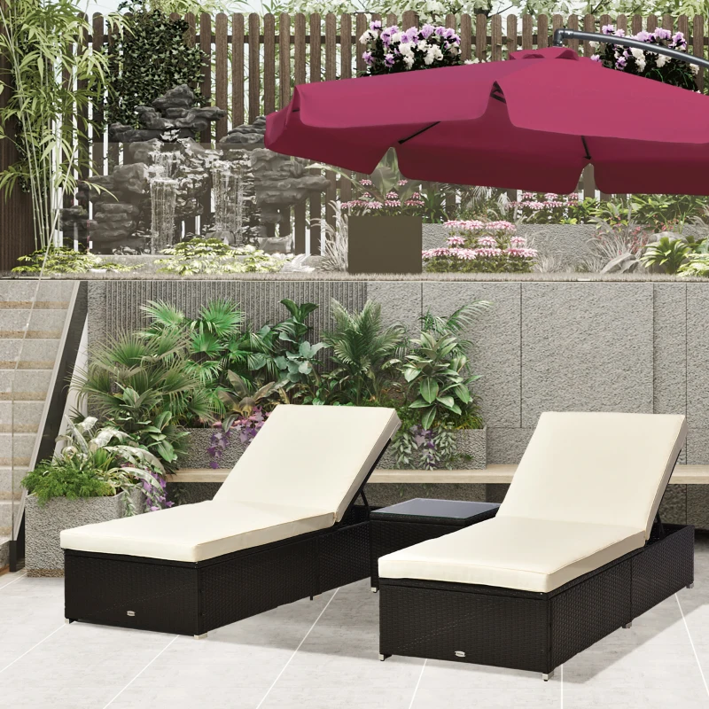 Best 2-Seater Rattan Lounger Set-Deep Coffee/Cream White - Image 2