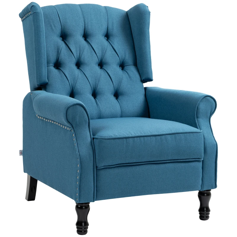 Best 150° Reclining Vintage Armchair, with footrest - Blue