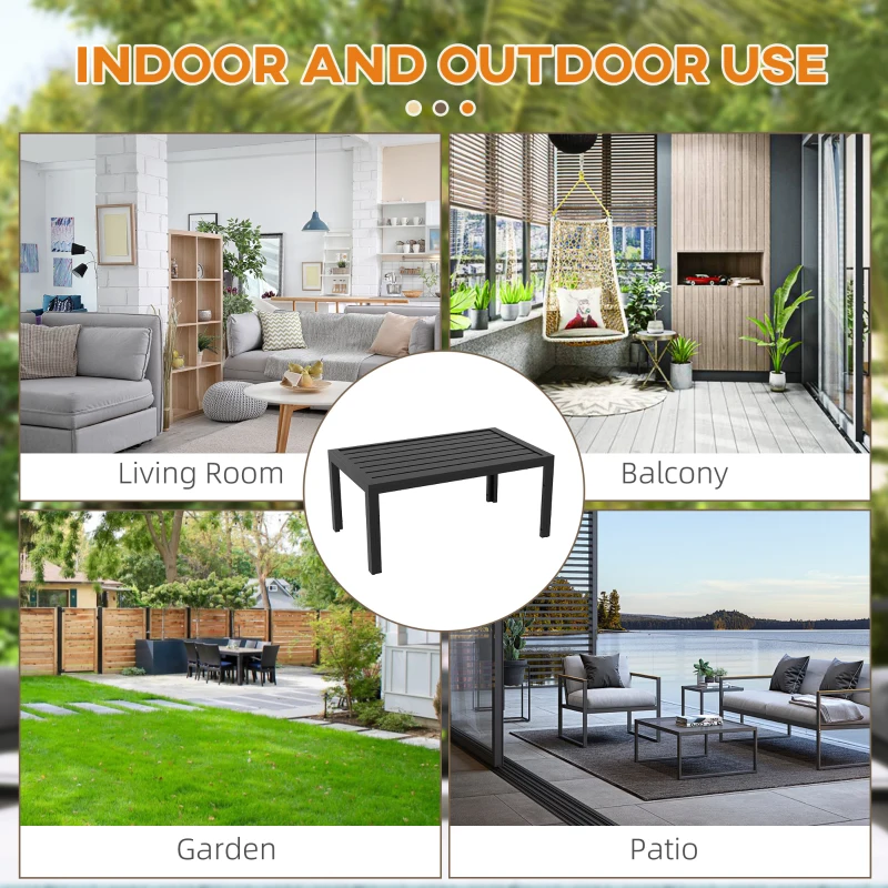 Best Outdoor Side Table, Rectangular Patio Coffee Side Table with Steel Frame and Slat Tabletop for Garden, Balcony, Black - Image 5