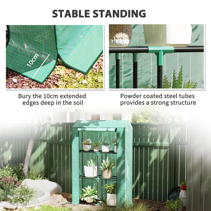 Best 40 x 100cm Three Shelf Steel Frame Greenhouse - Green - Image 7