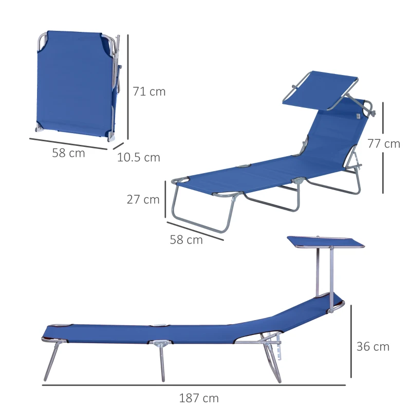 Best Single Sun Lounger, with Awning and Reclining Back - Blue - Image 3
