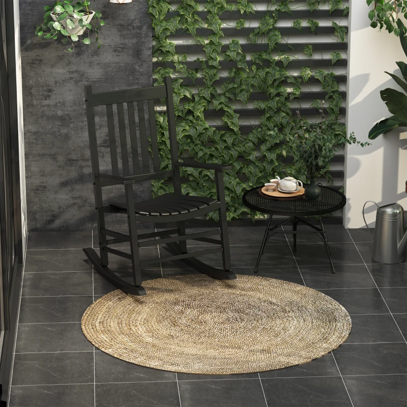 Best Outdoor Porch Rocking Chair Armchair Wooden Patio Rocker Balcony Deck Garden Seat Black - Image 2