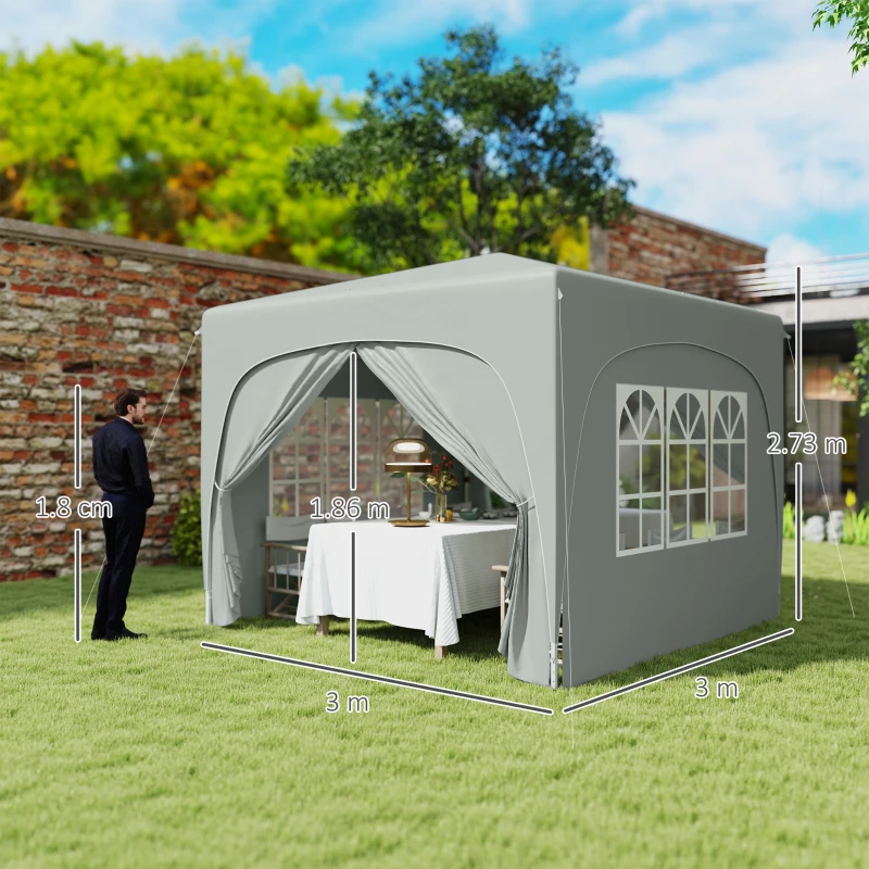 Best 3 x 3m Pop-Up Gazebo Shelter, with Accessories - Light Grey - Image 3
