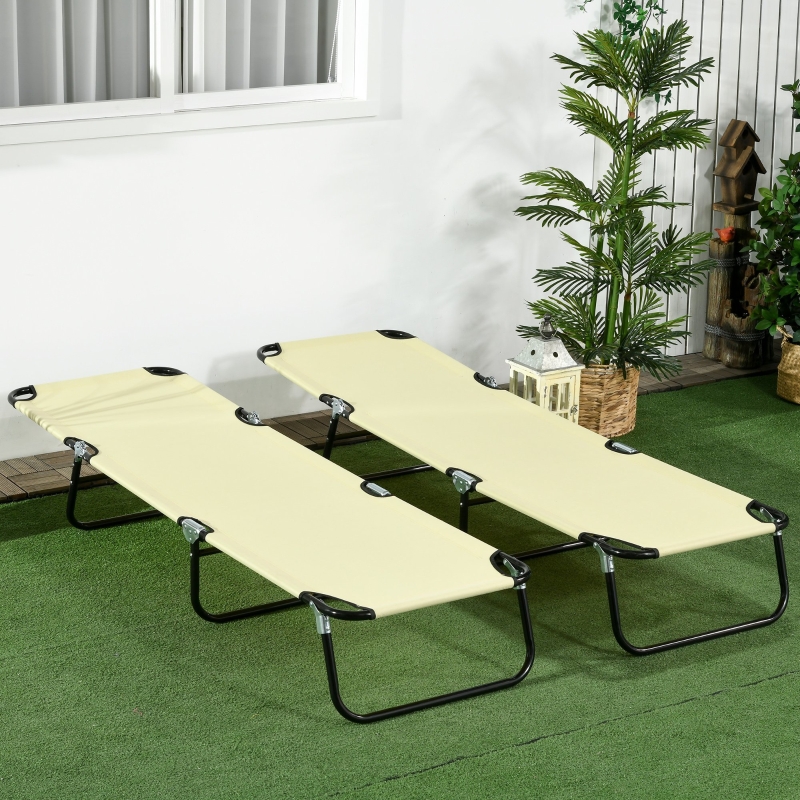 Best Set of Two Metal Frame Folding Sun Loungers - Beige - Image 9