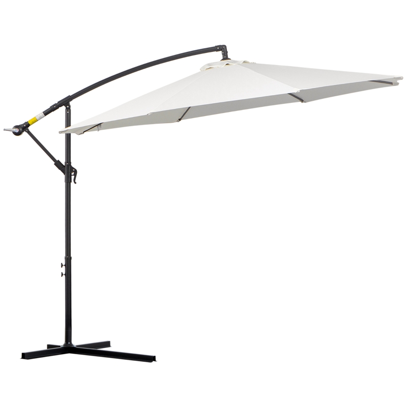 Best 3m Banana Umbrella Parasol, Offset Cantilever Parasol Umbrella with Cross Base, Cream White - Image 13